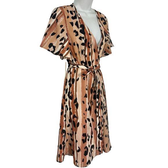 Hutch Anthropologie Blaise Brown Tan Leopard Motif Wrap Mini Dress sz S NEW Tags - Picture 10 of 12